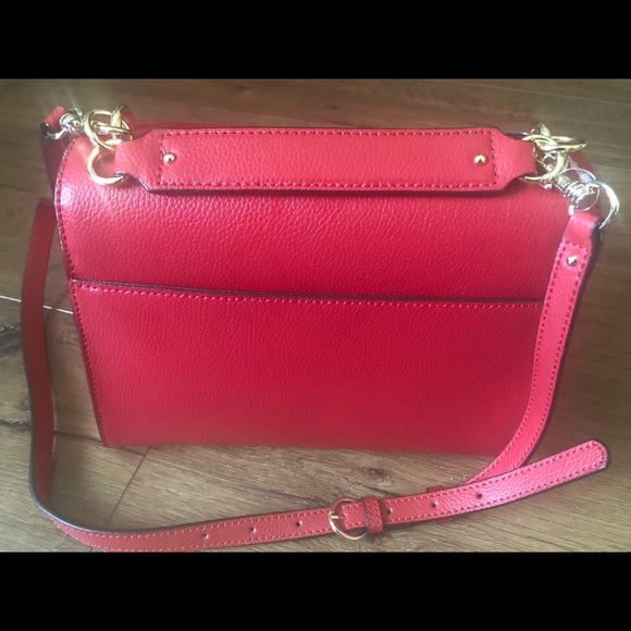 KARL LAGERFELD-NWT Red Leather Crossbody Handbag with Pearl Accents - Picture 12 of 16